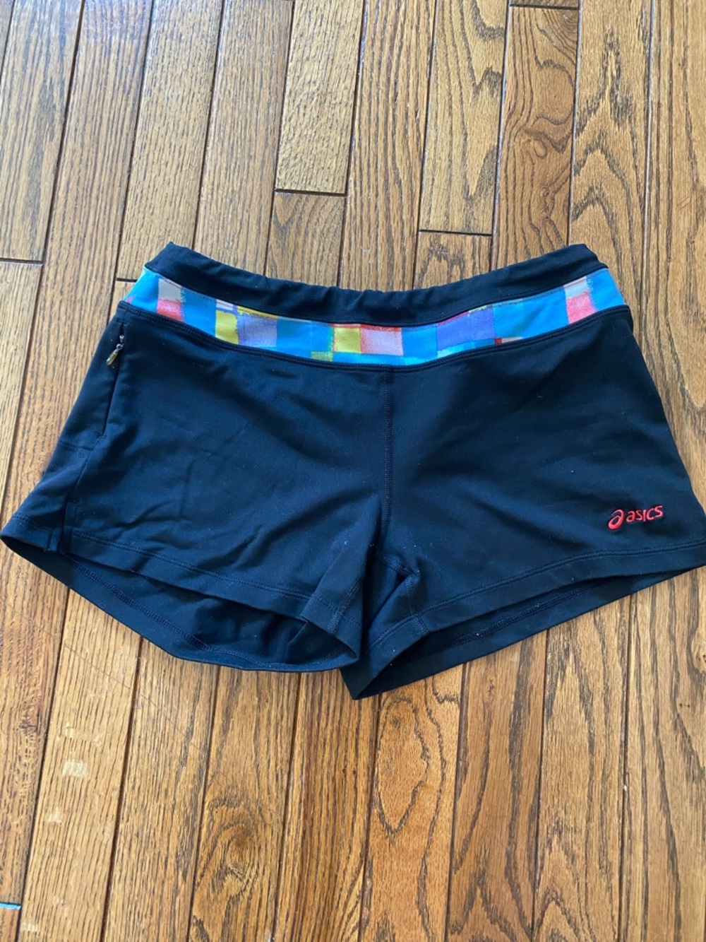 ASICS Black Athletic Shorts with Multicolor Waistband